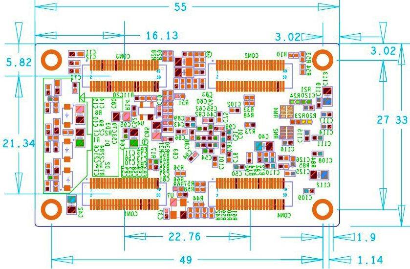TL6748-EasyEVM核心板機械尺寸圖 TL6748-EasyEVM核心板機械尺寸圖