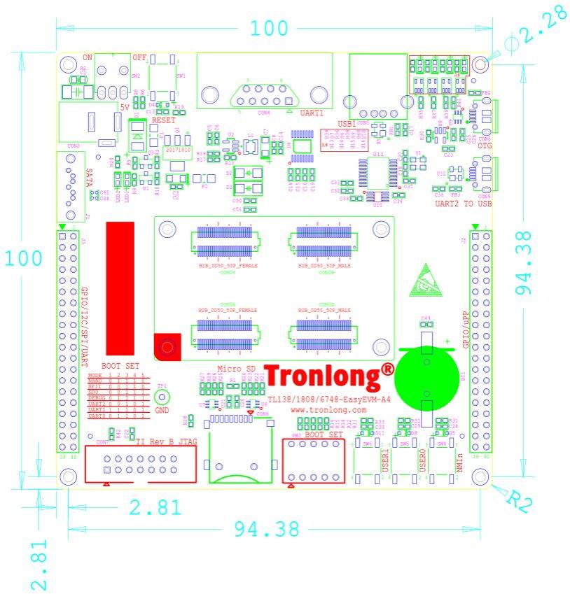TL6748-EasyEVM開發(fā)板底板機械尺寸圖 TL6748-EasyEVM開發(fā)板底板機械尺寸圖